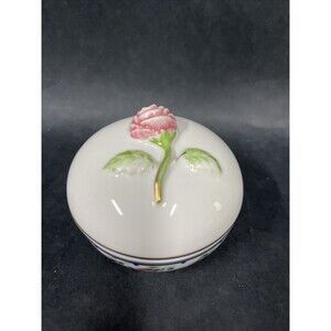 VTG Orient Express Elizabeth‎ Arden Trinket Box 3D Rose Round Ceramic 3” Japan